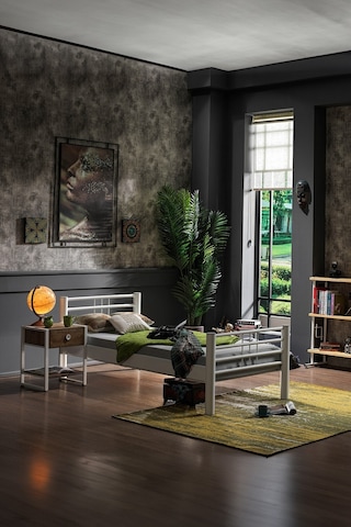 Asos Tek Kişilik Ferforje Metal Karyola-beyaz