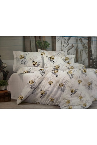 Çift Kişilik Çarşafı Lastikli Nevresim Takımı Sarı