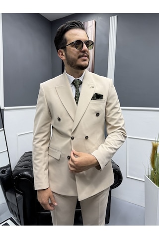 Avni Ceylan Milano Doppio Stil Kruvaze Takım Elbise Krem