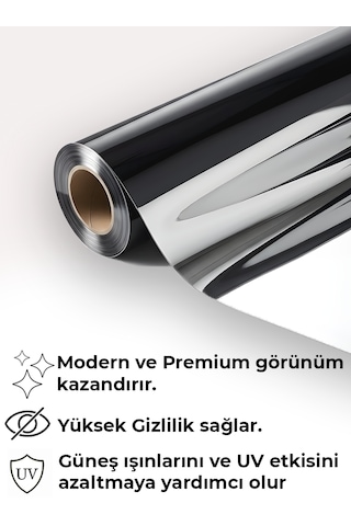 152 Cm X 1 Metre İçten Siyah / Dıştan Aynalı Blacksilver Cam Filmi Uygulama Setli