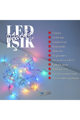 Upway 10 Metre Çok Renk Kumandalı 100 Led Işık - Usb Dekoratif Aydınlatma
