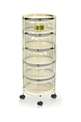 River World Tekerlekli Rengi Krem Açılabilen 5 Katlı Çok Amaçlı Metal Raf Mutfak, Balkon, Kiler Çok Renkli