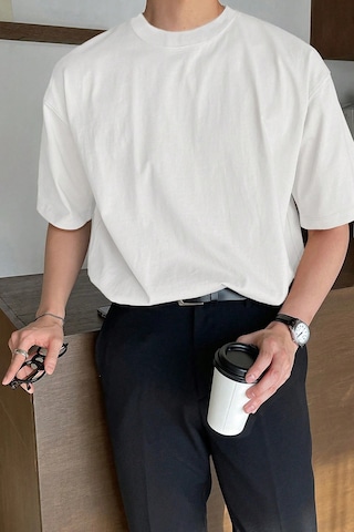 Genius Store Erkek Oversize Tişört Pamuk Kumaş Bisiklet Yaka Rahat Kalıp T-shirt Beyaz