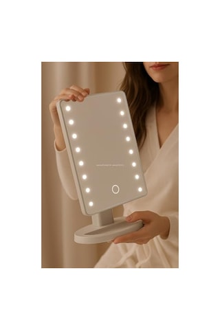 Busstier Led Işıklı Makyaj Aynası Dokunmatik 3 Işık Modlu Ayarlanabilir Oynar Başlıklı Masa Üstü Ayna Beyaz Işık Gün Işığı Sıcak Işık Açık Bej