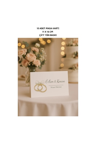 Nişan Yüzüklü Masa Kartı - Çift Yön Baskı - 11x16cm - İsme Özel - Nişan Kartı - Nikah Kartı