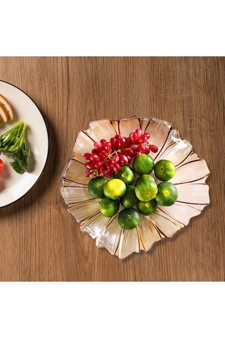 Homyl Meyve Kasesi Meze Tabağı Çiçek Şeklinde Tepsisi Şeker Altın