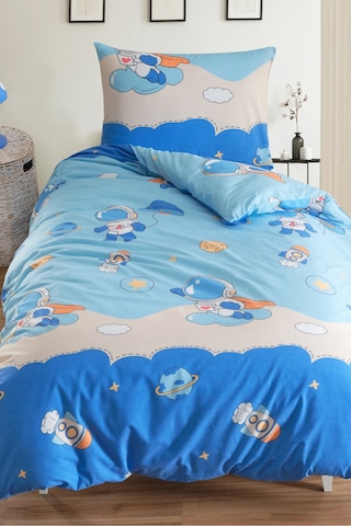 Eponj Home Tek Kişilik Pamuklu Nevresim Takımı 3 Parça Astranot Desen Mavi / Yumuşak Dokulu Mavi