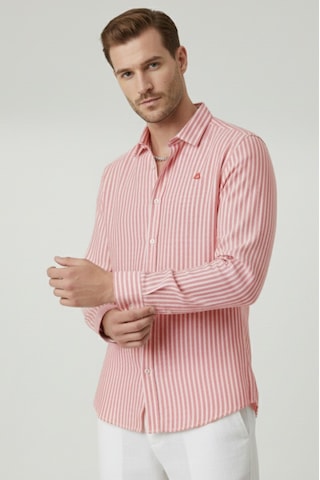 Deepsea Kırmızı Slim Fit Çizgili %100 Pamuk Erkek Gömlek Nefes Alan Şık Günlük Gömlek 2602626 Kırmızı