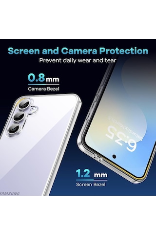 Samsung Galaxy Uyumlu S25 Fe Kılıf Kamera Korumalı Yumuşak Şeffaf Silikon + 9h Ekran Koruyucu Cam Şeffaf