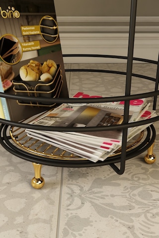 Bino Sehpa Avangart Gold Ayaklı Çelik Yan Orta Sehpa Gold Rafli Modern Metal Zigon Sehpa Çiçeklik