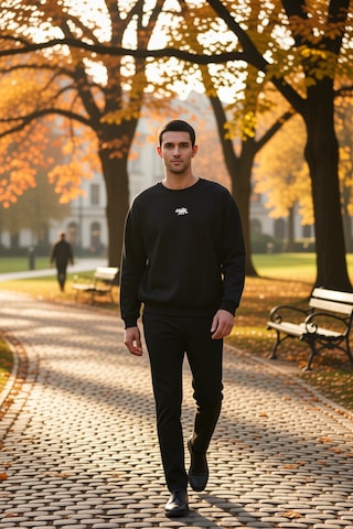 Benerly Erkek Bisiklet Yaka Standart Kol Oversize Fit Sweatshirt Fonksiyo siyah