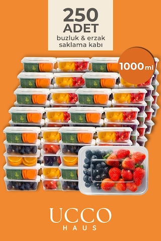 250 Adet 1 Litre Ekonomik Buzdolabı Dondurucu Erzak Sızdırmaz Saklama Kabı Seti Buzluk Organizer Şeffaf