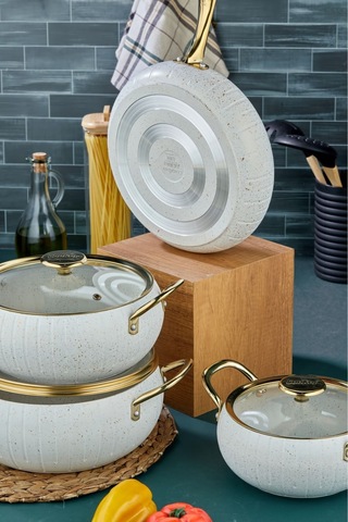 Cooker 7 Parça Granit Tencere Tava Seti Beyaz