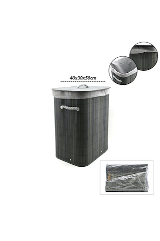 Gri Dikdörtgen 40x30cm - Y:60cm Bambu Ahşap Kirli Çamaşır Sepeti Seyyar Kapaklı Kumaş Çantalı İp Kulplu Bx40 Renkli