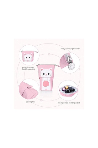 Stand Kalemlik, Teleskopik Kalem Kutusu, Kedi Kalem Çantası, Kanvas Kalemlik, Kırtasiye Makyaj Çantası, Öğrenciler Ve Ofis Malzemeleri İçin Mavi Th