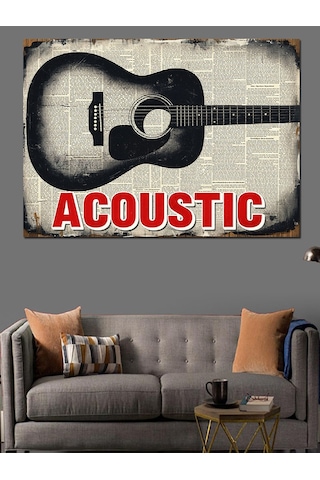 Akustik Gitar Müzik Yazısı Dekoratif Kanvas - Mdf Ahşap Tablo