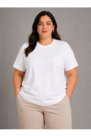 Novalisse Kadın Battal Big Size Basic Tişört Bisiklet Yaka Rahat Kalıp T-shirt - Beyaz Çoklu Renk