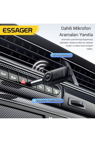 Essager Bluetooth 5.3 Adaptör Transmitter Eller Serbest Görüşme, Kablosuz Ses Aktarımı, Hifi Kalite Gri