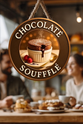 Çikolatalı Sufle Temalı İpli Ahşap Kapı Duvar Süsü, Pastane, Tatlı Dükkanı, Cafe Tablo Dekoru