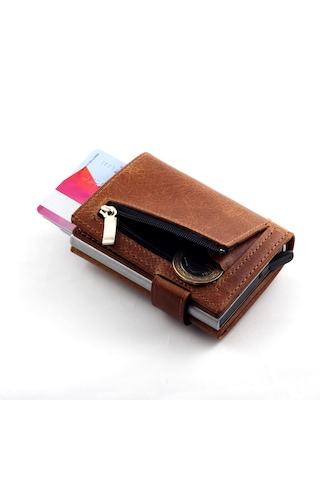 Ancora Leather Crazy Hakiki Deri Erkek Cüzdanı Otomatik Taba