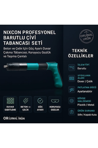 Nixcon Profesyonel Barutlu Çivi Tabancası Seti Beton Ve Çelik İçin Güç Ayarlı Duvar Çakma Tabancası, Koruyucu Gözlük Ve Taşıma Çantalı