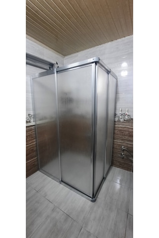 Girayduşakabin 80x90 Parlak Profil Mika Köşe Girişli Kabin Gümüş
