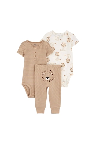 Erkek Bebek Body Pantolon Set 3'lü Paket Kahverengi Kahverengi