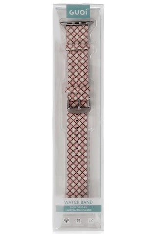 Newface - 428 - Apple Watch 42mm Karo Motif Kordon - Csmo-tex - - Pembe