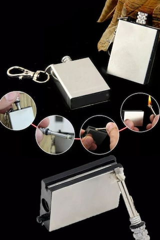 Metal Kibrit Tükenmeyen Kamp Outdoor Kibrit Anahtarlık Metal Kibrit Seti Mini Cep Boy Kibrit Gümüş