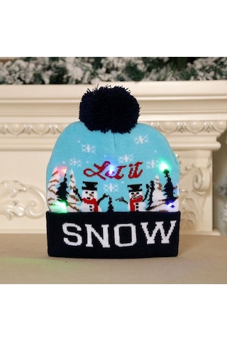 Novahub Yetişkin Yeni Şapka Renkli Örgü Noel Modelleri Mavi Kar Işıklı Çiçeği 25 Dh 25