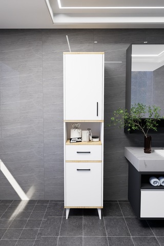 Lula Çok Amaçlı Dolap Banyo Dolabı Kirli Çamaşır Sepeti Dolabı Beyaz Beyaz