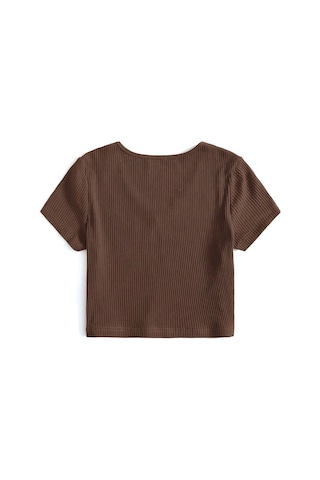 Rooted-kadın Basic Crop V Yaka Kaşkorse T-shirt Kahverengi