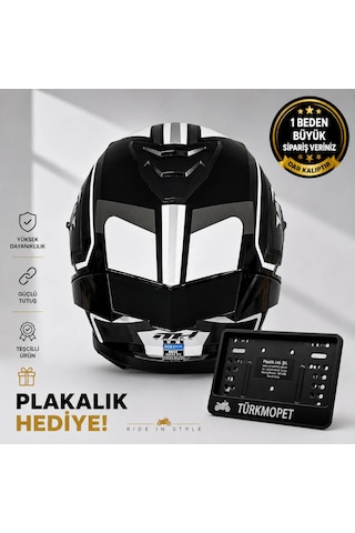 Mh Sports Çene Açılır Güneş Vizörlü Kask + Plakalık Siyah