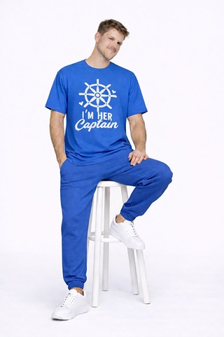 Sevgili Kombini Oversize Çift Tişört Unisex Captain Anchor Baskıl Lacivert
