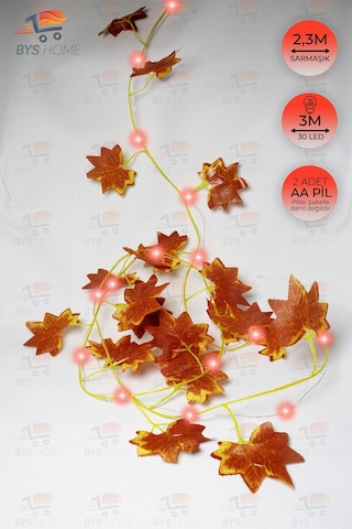 Dekoratif Sonbahar Yapraklı 230 Cm Yapay Sarmaşık Ve 300 Cm Peri Led Pembe Renk - Kırmızı Kırmızı