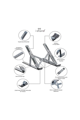 i-Stand N3 Alüminyum Katlanabilir Ayarlı Laptop Standı (Uzay Gri)