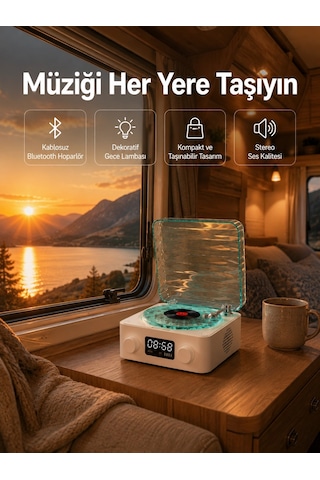 Retro Tasarımlı Gece Lambalı Bluetooth Hoparlör Saat Ve Pil Göstergeli - 5000