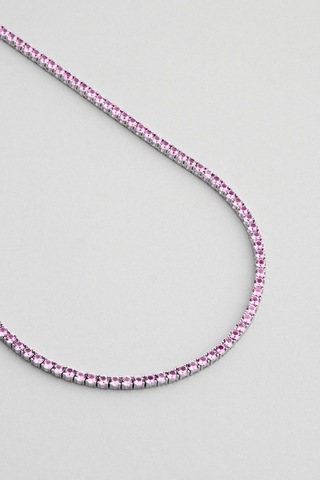 Pembe Taşlı 18 Ayar Beyaz Altın Kaplama 42 Cm Gümüş Su Yolu Kolye