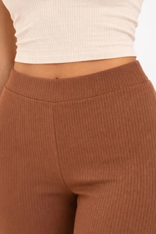Defymoda Fitilli Kaşkorse İspanyol Paça Tayt Yüksek Bel Esnek Günlük Rahat Pantolon - Kahverengi Kahverengi