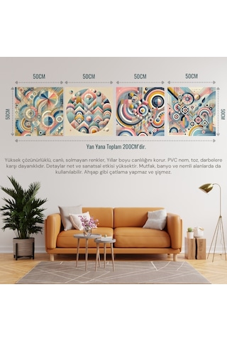 İskandinav Soyut Tablo Set Çerçevesiz 50x50cm Pvc Tablo 4'lü Set 006 Her Bir Tablo 50x50cm Büyüklüğündedir.