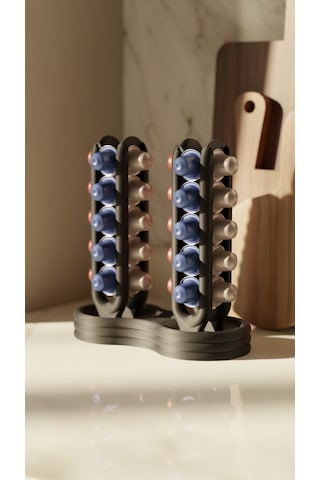 Modern Tasarımlı Kapsül Kahve Standı Tezgah Üstü Kahve Kapsül Organizeri - 11x23x21cm Siyah