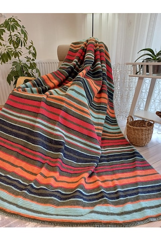 Pamuklu Battaniye Tek Kişilik Çizgili Battaniye Tv Battaniyesi