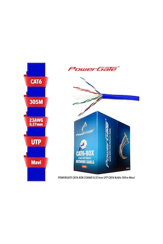 Powergate Cat6-box-bl, 23awg 0,57mm, Utp, Cat6 Kablo, 305m, Mavi
