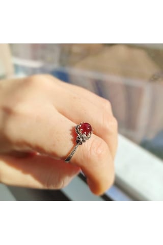Oriental Kuyumculuk Jewellery Papatya Desenli Akik Taşlı Gümüş Yüzük Gümüş