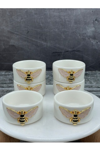 6 Lı Beyaz Porselen Arı Sosluk Lokumluk Sunum Kasesi Mini Boy