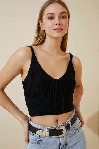 Kadın Siyah Önü Bağcıklı Bluz-Siyah