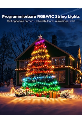 Govee Noel Işıkları, Rgbwıc 20m Dış Mekan Noel Aydınlatması, Noel Ağacı İçin 200 Led'li İç Mekan Peri Işıkları, Şekil Haritalama, 130'dan Fazla Sahne Modu, Aıgc, Alexa İle Uyumlu, Yeşil Kablo Siyah
