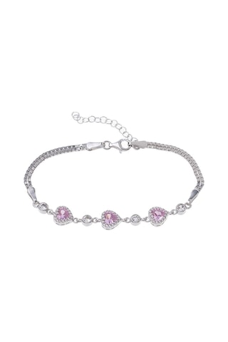 Kalp Model-2 Pembe Zirkon Taşlı 925 Ayar Gümüş Kadın Bileklik Gümüş