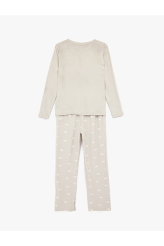Koton Uzun Kollu Bisiklet Yaka Rahat Kalıp Bulutlu Pijama Takımı Gri Desenli 6wlk40080mk Gri