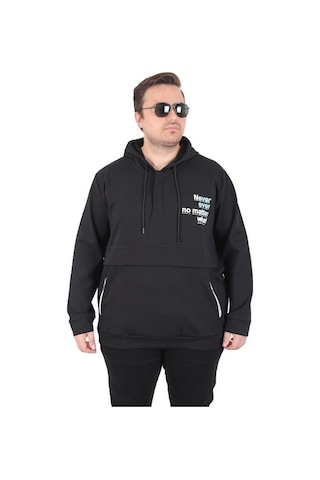 Starbattal Büyük Beden Kapüşonlu Sweat Double Face Never 25706 Sıyah Siyah